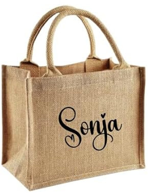 AWASG Jutetasche mit Name - Personalisierte Geschenktasche für Sie Ihn - Kleine Tasche Geschenk Danke - Baumwolle M (30 x 30 x 19 cm)