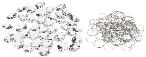 PATIKIL Abalorios de Cristal K9 en Forma de Octágono con 2 Agujeros y Anillo, Paquete de 50 Unidades de 14 mm, Piezas de Prismas de Lámpara de Araña, Transparente