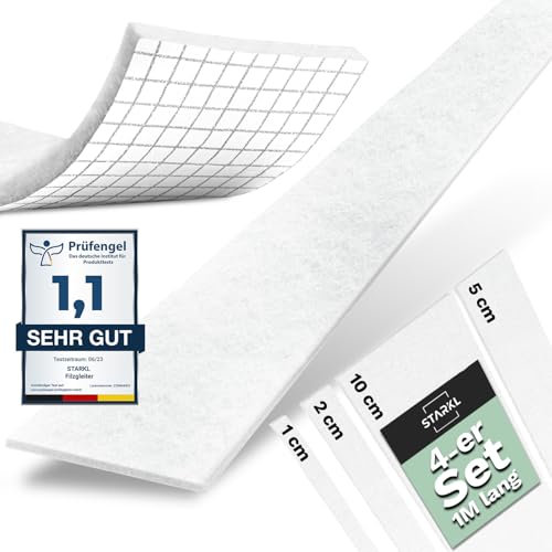 Filzgleiter selbstklebend Weiß (4mm) | 4 Streifen in 1 Meter Länge | Breite 1cm 2cm 5cm 10cm | Filz selbstklebend | Filzgleiter für Stühle | Möbelgleiter zum Zuschneiden | Filzband