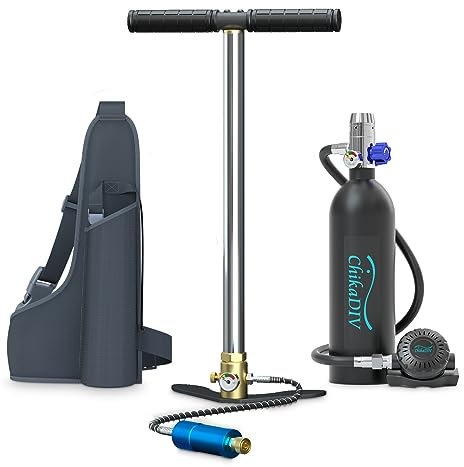 CHIKADIV 1L Mini Bouteille de Plongée, 15-20 Minutes Petite Bouteille d oxygène Plongee, Plongee Respirateur Convient pour la plongée en apnée, l'exploration sous-Marine, la réparation de Bateaux