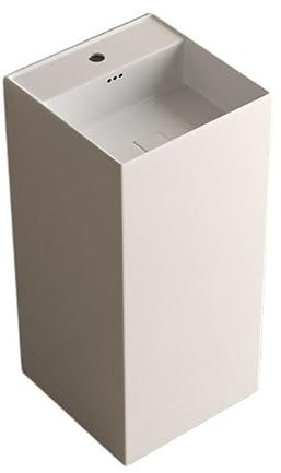 Lavabo de baño con pedestal cuadrado con rebosadero y escurridor, lavabo de columna de cerámica, lavabo de baño de pie, grifo/espejo/gabinete (Size : A)