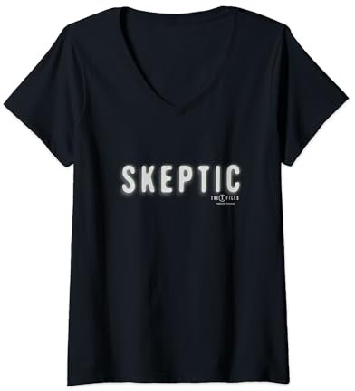 Damen X-Files Iconic Skeptic Big Chest Text Logo T-Shirt mit V-Ausschnitt