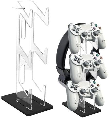 NQEUEPN 2 Pack Acrylic Headphone Stand, 3 Tier Gaming Controller Holder and Headset Stand for Xbox ONE PS5 PS4 Switch, Game Gear Organizer Stand Headphone Holder Accessories