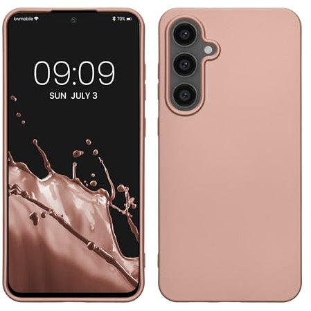 kwmobile Case kompatibel mit Samsung Galaxy S24 FE Hülle - Schutzhülle aus Silikon metallisch schimmernd - Handyhülle Metallic Rosegold