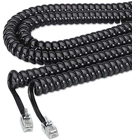RiteAV - 50ft Phone Modular Telephone LINE Coil HANDSET Cord Black (Fax/Office/PBX/Voip)