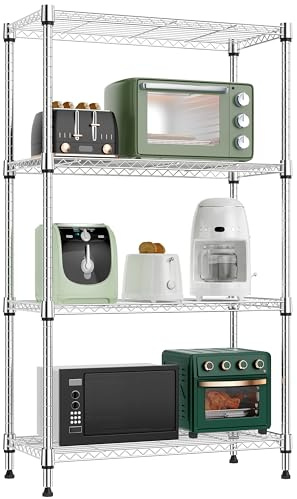 M MZG 1000 lbs 4 Tier Shelf Metal Storage Shelves Wire Rack Closet Organizers for Garage Kitchen Bathroom Laundry Chrome 30 x 65 x 115.6 cm