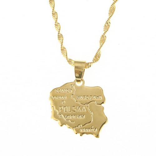 OAUWKEIY Anhänger Halskette Polen Karte Flagge Anhänger Halskette Herren Damen Mode Anhänger Halskette Schmuck