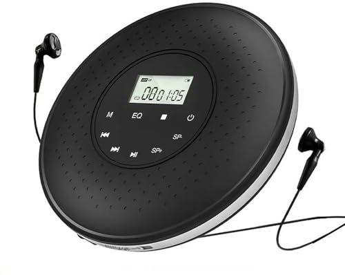 Tragbarer Heim-CD-Musikplayer, Desktop-CD-Player mit Wiederaufladbarem 1000-mAh-Akku, Integriertem Display, für das Auto zu Hause (Black)