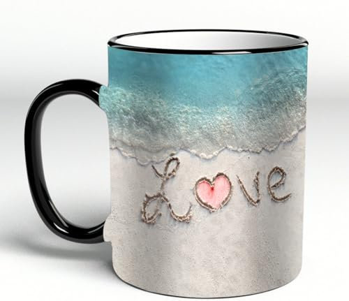 YOIUE Funny Coffee Mug - 11Oz Cups 330ml - Colored Mug Cup - Gift for Birthday,Work,Office,Inscription Love in The Sand on a Tropical Island Maldives.,White Printed Coffee Cupgift
