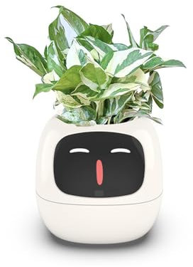 Genérico Tuya Maceta Inteligente Robot Adorable Compañero de Plantas Maceta Inteligente 7 Sensores Inteligentes Tiempo/Fecha/Luminosidad/Muestra de Humedad Maceta Ai Planter (Blanco)
