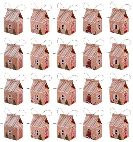 20 Stück Weihnachtsgeschenkboxen, Süßigkeitskästen, DIY Geschenkverpackung, Dekorative Süßigkeiten- und Keksschachteln für Weihnachten