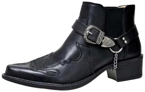 Agiyenna Stivali da Cowboy Western da Uomo Stivali da Moto Stampati in Tinta Unita Stivali da Equitazione Invernali con Fibbia Stivaletti con Tacco a Blocco Stivali Slip-on Casual Stivali da Lavoro