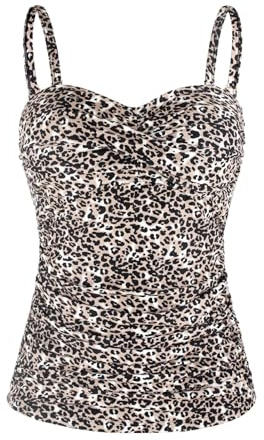 Ocean Blues Women's Leopard Twist Bandeau Swimsuit Top Ruched Tummy Control Tankini Top Size XX-Large
