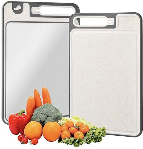 Mapille Tabla de Cortar Acero Inoxidable 36,5 x 25 cm, Tabla de Cortar de Doble Cara para Cocina, Antibacteriano Fáciles de Limpiar, Chopping Board, Ideal para Carne, Pan, Verduras y Frutas