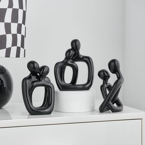Schwarze Deko Paar Figuren, Abstrakte Dekoration für Wohnzimmer Schlafzimmer, Moderne Liebende Umarmen Skulpturen für Tisch Regal Bücherregal Deko, Hochzeitstag Geschenke für Paar