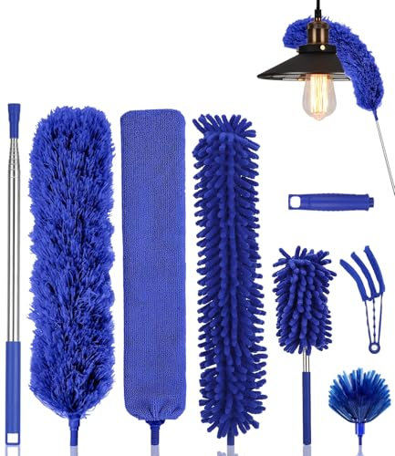 Bixury 8 Piezas Plumero Atrapapolvo Microfibra Duster Limpieza Plumero Telescópico Extensible 280 cm para Limpieza Techo Telarañas Ventiladores