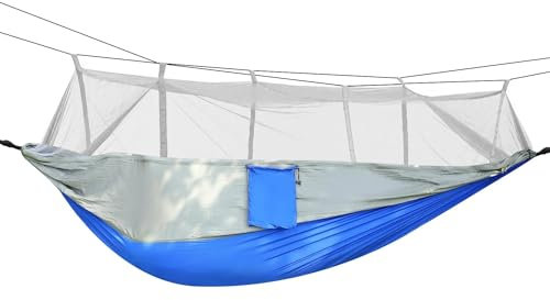 Hamacs, hamac 2 Personnes avec moustiquaire, hamac Portable en Nylon pour randonnée, Camping, capacité de Charge de 600 LB (Gris)