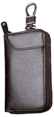 OUDQFCJ Portachiavi in Pelle, Raccoglitore Chiave multifunzione, Borse universali per auto, per uomo donna, Tasche e Ganci, portafoglio Impermeabile, uomo pelle(Marrone)