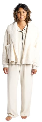 OHS Waterfall Teddy Fleece Cardigan Short Length Open-Front Long-Sleeve Wrap Style Cardigan Sweater with Pockets - Black, Cream, Mink