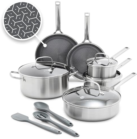 GreenPan APEX Hybrid-Antihaft-Kochgeschirr-Set, dreilagig, Thermobond-frei, PFAS-freie Keramik-Töpfe und Pfannen, Induktions- und alle Herdarten kompatibel, Backofentemperatur bis 450 °C