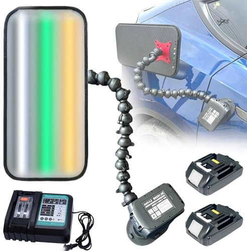 ZEEKYFOR Kit de Débosselage sans Peinture avec éclairage PDR, Lampe de Débosselage Portable sans Fil for Carrosserie Automobile avec 2 Batteries de 2500 mAh