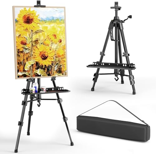 Art Easel Stand for Painting,Adjustable 50-160 cm Tripod Display Portable Folding Easel,Drawing Sketch,Artist Stand Easel Set with Clips Bag Tray for Canvas,Signs,Exhibitions Tabletop and Floor