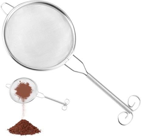 Colino Acciaio Inox Maglia Fine, Diametro 7 cm, Setaccio da Cucina Piccolo | Mini Setaccio con Manico, per Tè, Farina, Separazione Delle Proteine, Succhi Filtrare, Scolare e Setacciare, Argento