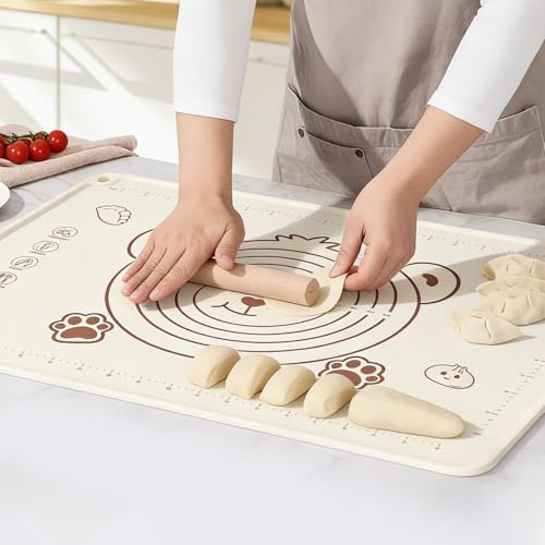Backunterlage Silikon Groß, 70x50 cm Teigunterlage Ausrollmatte für Teig | Silikonmatte Backen Große, BPA Frei, Rutschfeste Teigmatte Silikon Backmatte mit Messung für Teig, Fondant, Pizza, Macarons