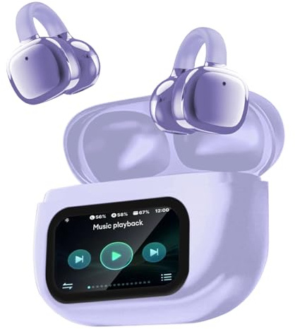 PTHTECHUS Cuffie Auricolari Aperte, Touchscreen Intelligente Auricolare Con Clip, Cuffia Traduzione, 3.7g Ultraleggero Comfort, 65 ore di Riproduzione, Auricolari Open Ear Bluetooth 5.4 (VIOLA)