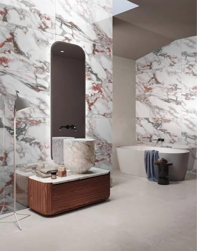 Gres24 Prestige Elegant Piastrella in Gres Porcellanato, Effetto Marmo, Rosso Carrara, Finitura Lucida, 60x120 cm, Spessore 8,3mm, Superficie Liscia, 2 Lastre, 1,44m²