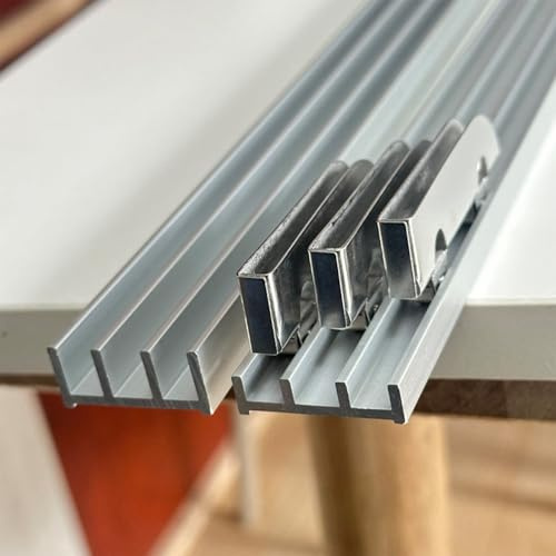 Rail Porte Coulissante Placard, Rail Coulissant, Compatible avec les Panneaux de Porte en Verre, Acrylique et Bois de 3 à 5mm, Alliage D'aluminium épais(150cm/59in)