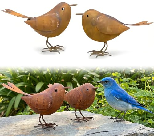 YOFHPT 2 Stück Gartendeko Rost für Draußen Vögel, Rostige Gartendeko Vögel, Rostdeko Gartende-ko Metall, Deko Garten Vintage, Rostfiguren für den Garten für Terrasse Balkon Zaun Baum