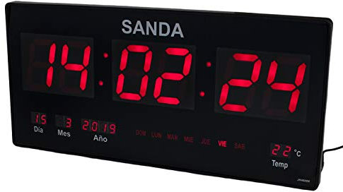 Sanda SD-0006 Reloj Digital de Pared Led Color Rojo Calendario Termometro Clock Hora Fuente de Alimentacion
