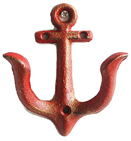 Kiaotime ganci appendiabiti ganci in ghisa Anchor design rustico vintage, Spiaggia Oceano da parete stile antico shabby chic metal casa bagno tovagliolo appendiabiti Hanger Red