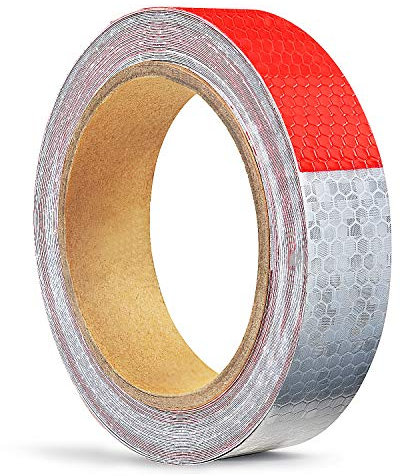 ONTWIE 2.5CM x 10M Reflektorband Klebeband Rot Weiß, Reflektorklebeband für Sicherheit Warnklebeband Sicherheit Markierung Band