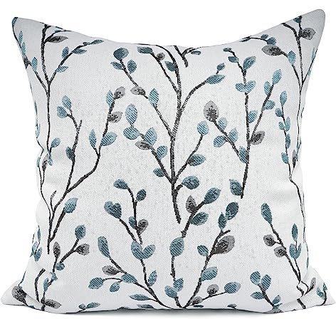 YOUR SMILE Classical Embroidery Jacquard Teal Leaf Pattern Square Decorative Throw Pillow Case Cushion Cover 18x18 inch