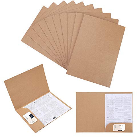 A4 Chemise Cartonnée avec Rabat Sous-Chemises en Papier Kraft Dossier de Fichiers à Insertion Porte Document Organisateur Stockage Chemises de Presentation Contrat Rapports 10PCS