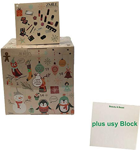 Zmile Cosmetics Cube Adventskalender (gefüllt mit 24 Kosmetik-Artikeln) + usy Block