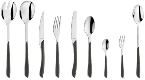 Kuppels PRISMA Besteck Set aus Edelstahl matt, Essbesteck 44-teilig, für 6 Personen, hochwertige Kunststoff-Griffschalen in Schiefergrau, rostfrei, spülmaschinenfest
