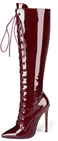 EDEFS Stivali con Tacco Alto Donna,Stivali Alti Donna Tacco a Spillo 12CM,Donna Stivaletti al Ginocchio,Burgundy EU39