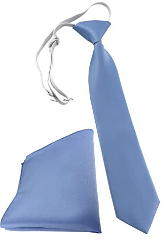 TigerTie Kleinkinder Kinderkrawatte + Einstecktuch in pastellblau einfarbig Uni - vorgebunden mit Gummizug