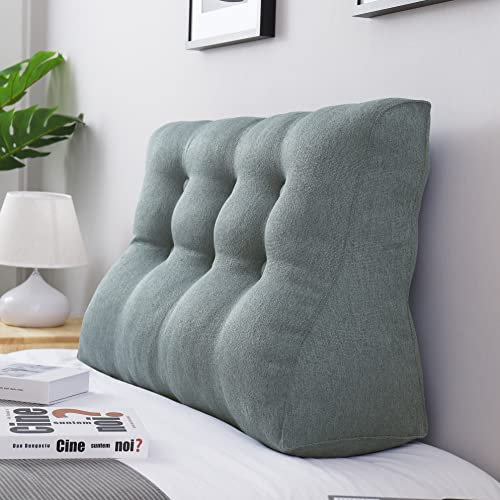 VERCART 55cm Hoches Dickes Rückenkissen Lang Keilkissen Rückenlehne Kissen Großes Wandkissen Lesekissen Nackenstüzkissen Lendenkissen für Bett Kopfteil Gepolstert mit Waschbar Bezug Leinen Grau 100cm