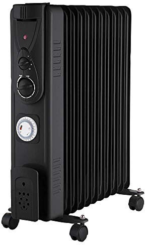 PRO ELEC PELL0216-UK 2.5kW 11 Fin Oil Filled Radiator with Timer, Black