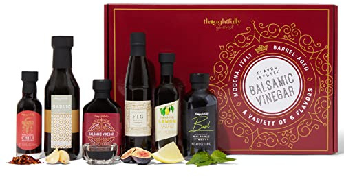 Thoughtfully Balsamico-Essig Geschenkset - Probierset mit 6 Sorten | 6 Balsamico-Essige wie Feige, Zitrone, Knoblauch und Chili - Geschenk für Feinschmecker und Köche - perfekt zum Verschenken