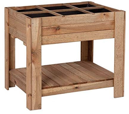 PLANTAWA Mesa de Cultivo 6 Departamentos, Mesa Rectangular Grande para Huerto Urbano, Madera de Pino, 80 x 60 x 80 cm, Jardinera Exterior para Terraza Jardín Monta tu Huerto Grande