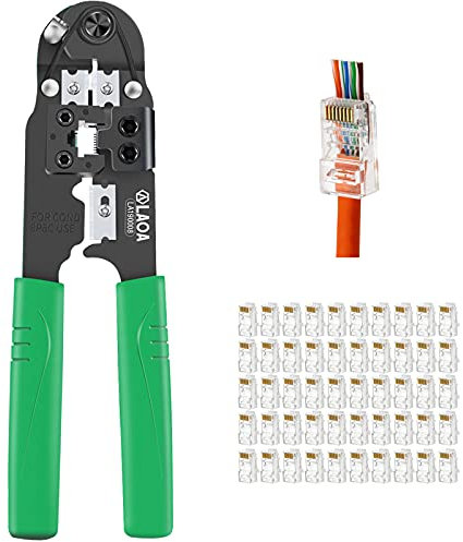 LAOA RJ45 Network Crimping Tool,for 8P Cable Plugs,with 50 Connectors,3 in 1 Multi Function Clamping Stripping Cutting Hand Tools