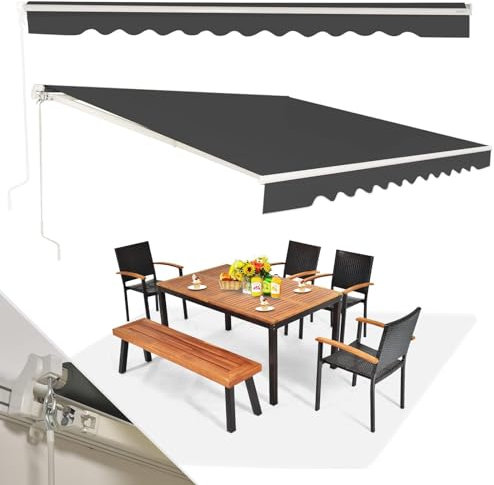 RELAX4LIFE Tenda da Esterno 300 X250 cm a Bracci Estensibili con Telaio in Alluminio, Tettuccio Resistente al Sole e Impermeabile,Manovella Manuale, Angolazione Regolabile, GRIGIO