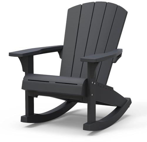 Keter Rocking Adirondack Gartenstuhl, Outdoor Schaukelstuhl aus Kunststoff, wetterfest, amerikanischer Design-Klassiker, für Garten, Terrasse und Balkon, extra breite Armlehnen für mehr Komfort