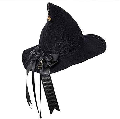 COSDREAMER Damen Hexenhut Wolle Strickmütze für Halloween Weihnachten Kostüm Party (Schwarz 1)