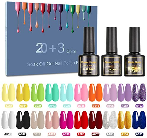 NAILABY Vernis Semi Permanent, Lot de 23 Vernis à Ongles UV Shellac Avec Base et Couche de Finition Brillante - Séchage Rapide et Proche Naturelle - 8 ml